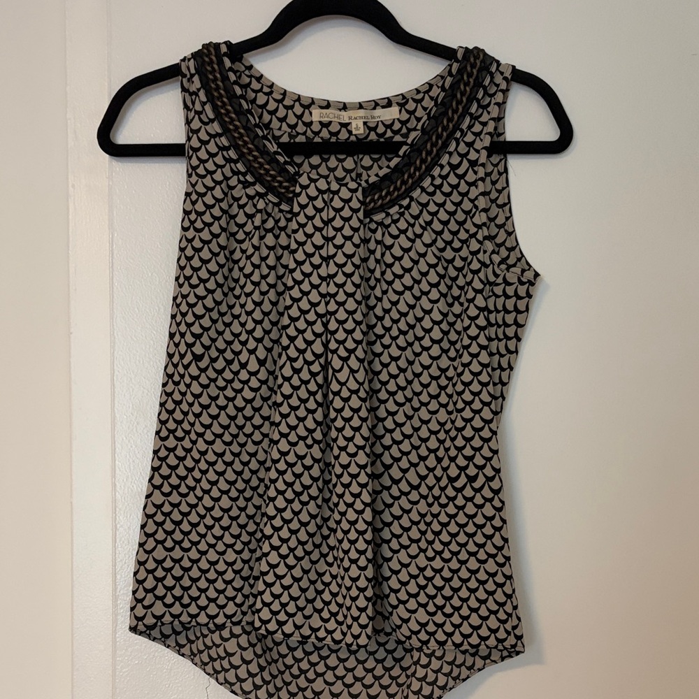 Sleeveless Printed Tank Top - navy and Cream